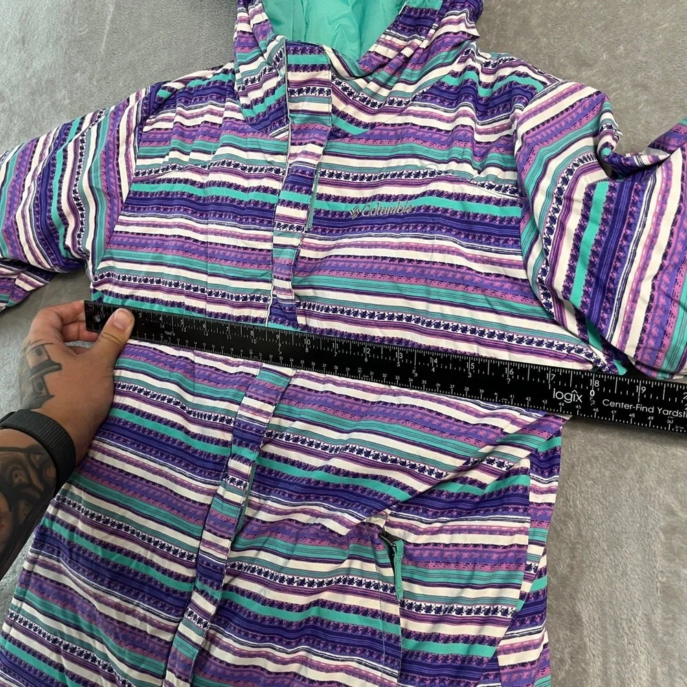 Columbia Girls Purple Teal Striped Insulated Puffer Winter Jacket Hooded L 14/16